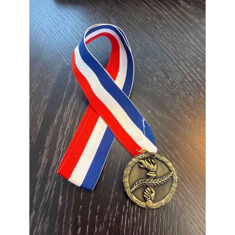 Gold Medal With Red White & Blue Ribbon Patriotic Theme Award Medal 2.5" Diamete